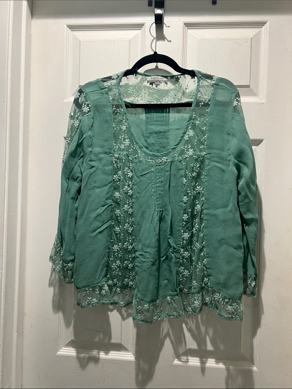 Cost Plus World Market Mint Green Embroidered Scoop Neck Blouse